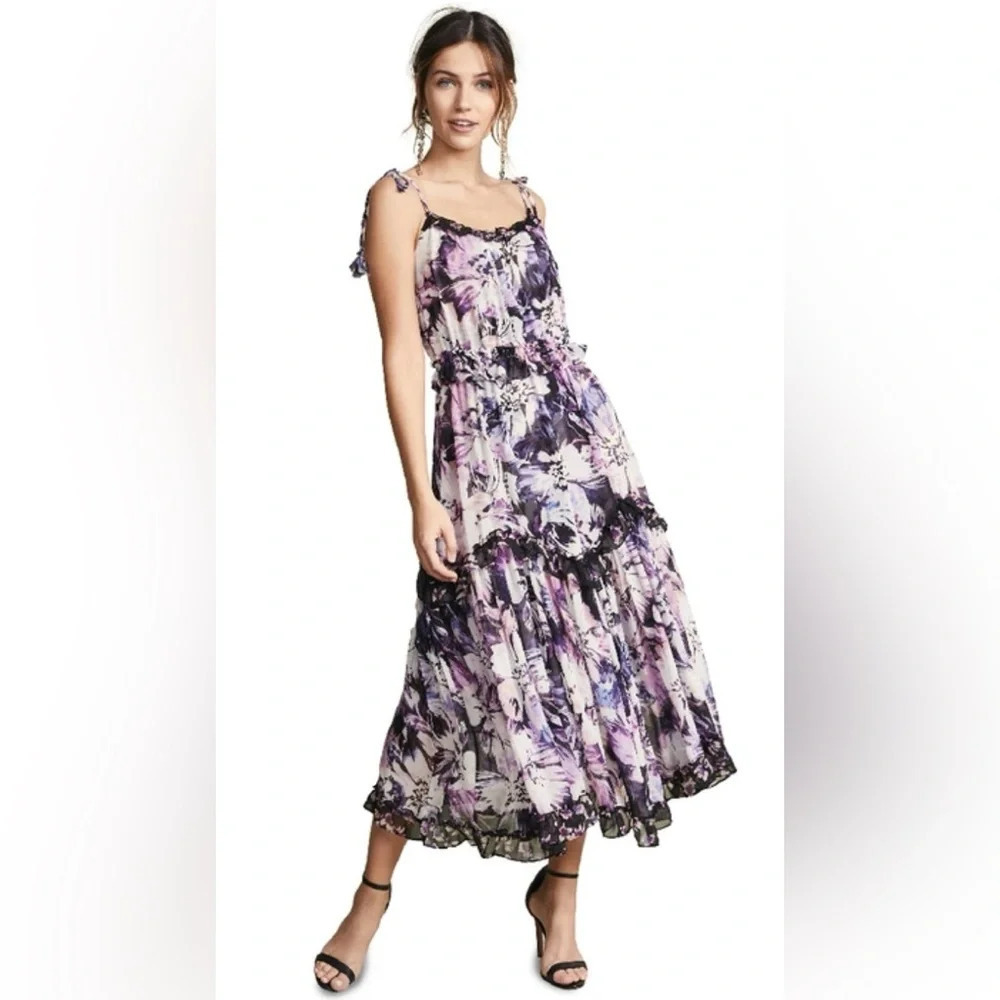 Misa Los Angeles Nati Midi Dress In Purple Floral Size Small Retail $395